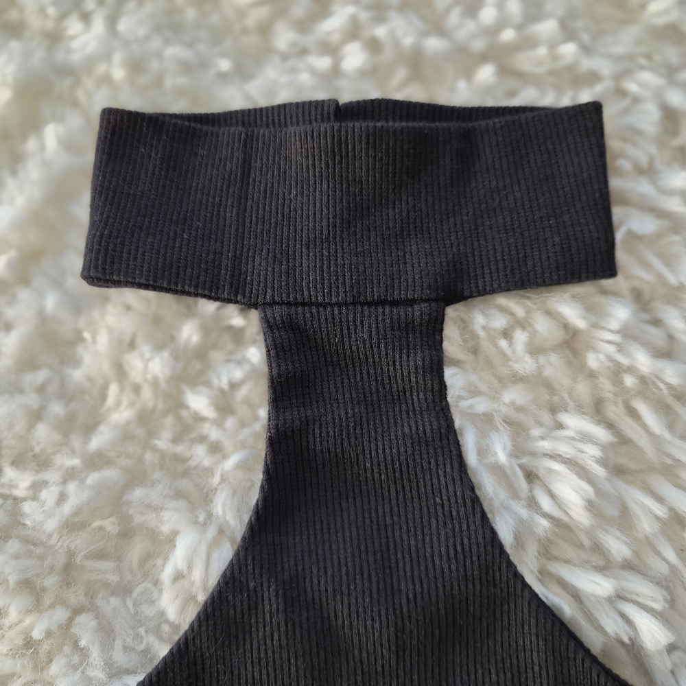 ☆5/$15☆Black Ribbed Halter Neck Crop Top with Collar | Size XS - Picture 6 of 13